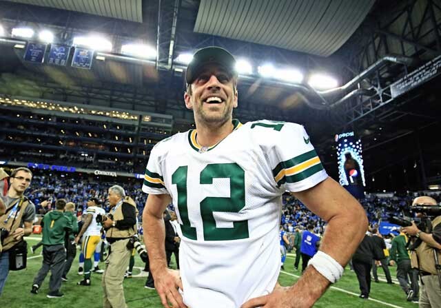 Aaron Rodgers celebrando una victoria con Green Bay Packers